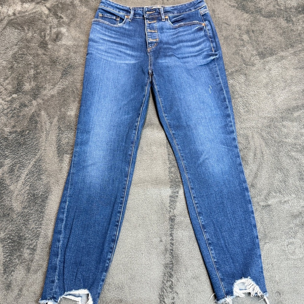 Loft Denim Jeans Size 6 Women Blue Medium Wash Button Fly Raw Hem‎